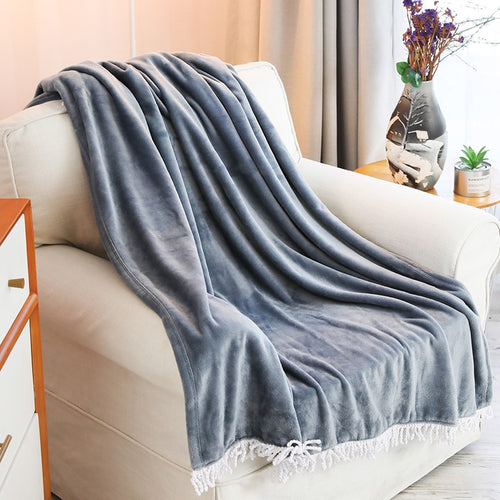 Tassel Blanket 100% Polyester Flannel Fleece Throw Blanket For Sofa Bed Couch Plush  Soft Warm Solid Manta Cobertor ecorative