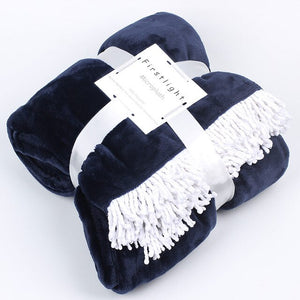 Tassel Blanket 100% Polyester Flannel Fleece Throw Blanket For Sofa Bed Couch Plush  Soft Warm Solid Manta Cobertor ecorative