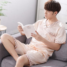 Load image into Gallery viewer, Thoshine Brand Spring Summer Autumn Men Satin Silk Pyjamas Sets of T-shirt &amp; Shorts Male Pijama Sleepwear Leisure Home Clothing