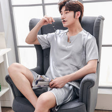Load image into Gallery viewer, Thoshine Brand Spring Summer Autumn Men Satin Silk Pyjamas Sets of T-shirt &amp; Shorts Male Pijama Sleepwear Leisure Home Clothing